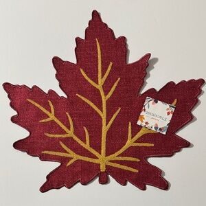Fall Decorative Place Mat - Burgundy Maple Leaf with Gold Veins, Set of 6